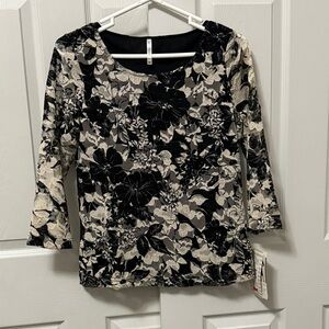 White Stag Black and Cream Floral Lace Long Sleeve Top